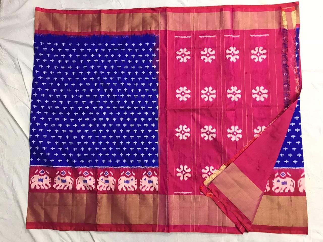 Admiral Bliss Pure Ikat Silk Saree-034 Blue and magenta coloured saree