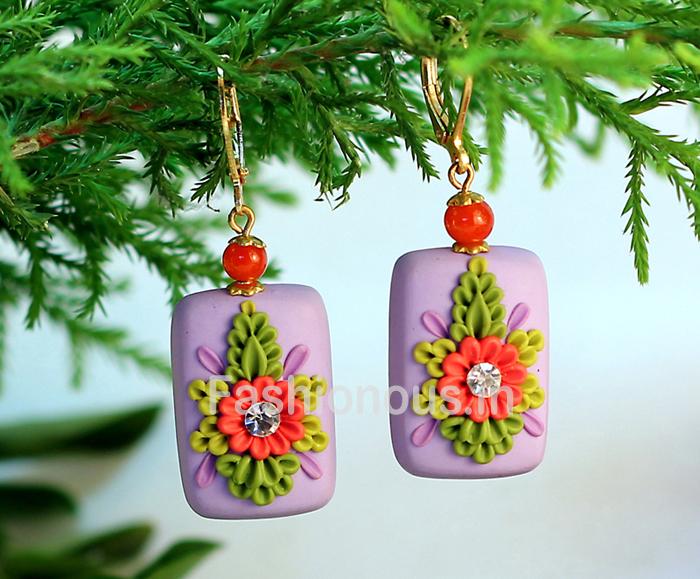 Purlpe Floral Rectangular Polymer Clay Earrings-ZAPCJH-053