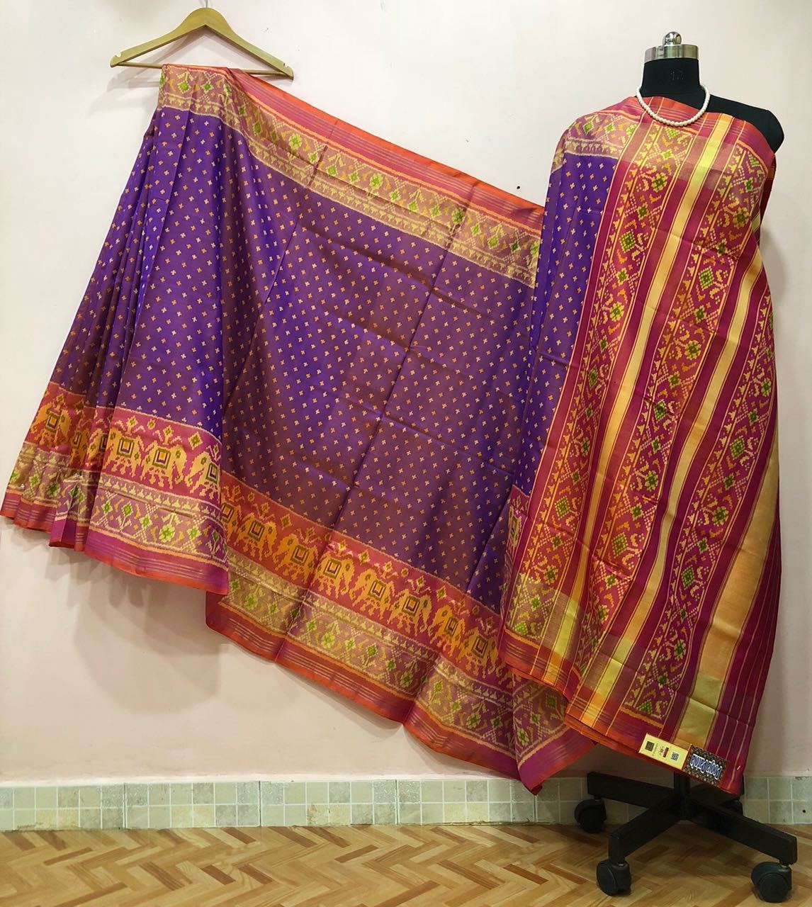 Purple Dotted Red Elephant Designed Border Patola Silk Saree-PPSRE-047