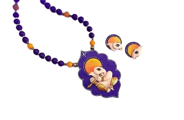 Purple Ganesha Polymer Clay Jewellery Set