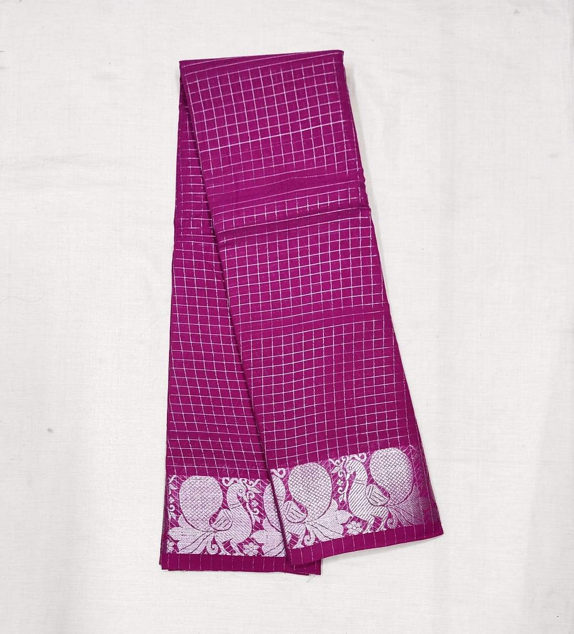 Purple Madurai Sungudi Saree with Silver Zari Border