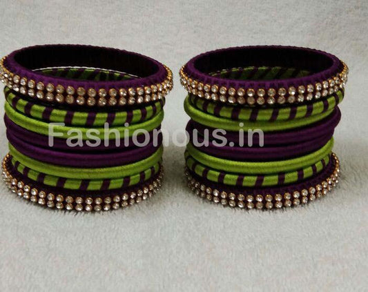 Purple and Green Stone Worked Silk Thread Bangle Set-STJSW-042