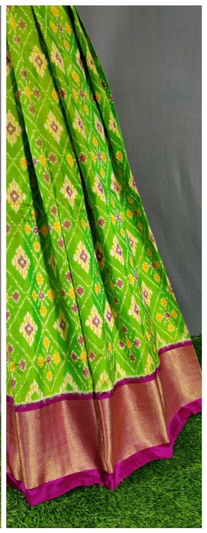 Purple and Light Green Ikkat Pure Silk Lehenga