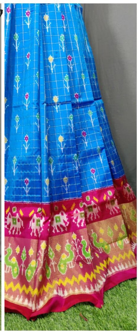 Purple and Sky Blue Ikkat Pure Silk Lehenga