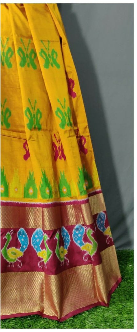 Purple and Yellow Ikkat Pure Silk Lehenga