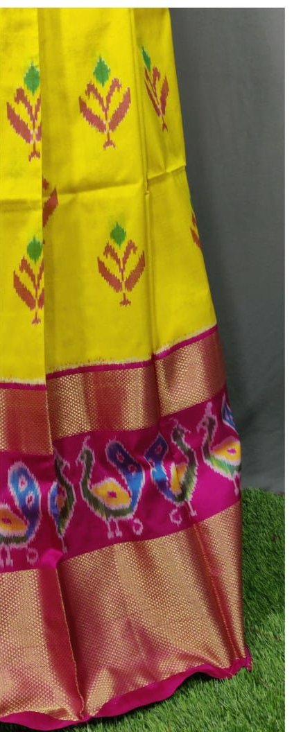 Purple and Yellow Ikkat Pure Silk Lehenga
