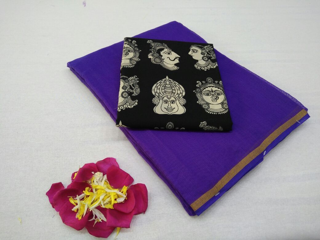 Purple with Face Designed Blouse Fancy Cotton Saree-SRE-750