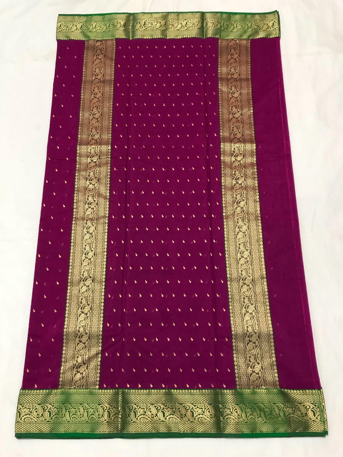 Purple with Green Zari Border Chanderi Silk Saree