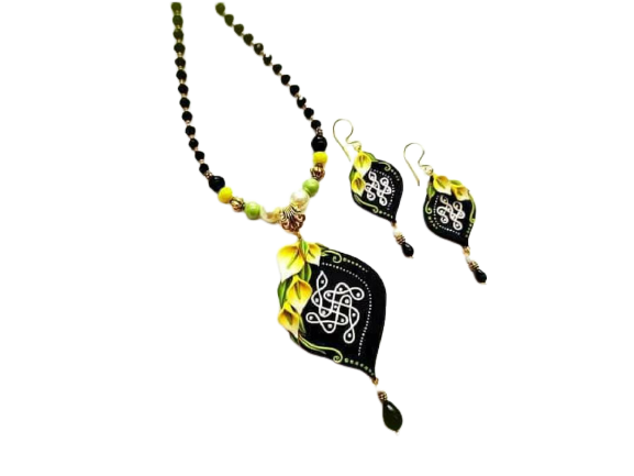 Rangoli with Leaf Polymer Clay Jewellery Set