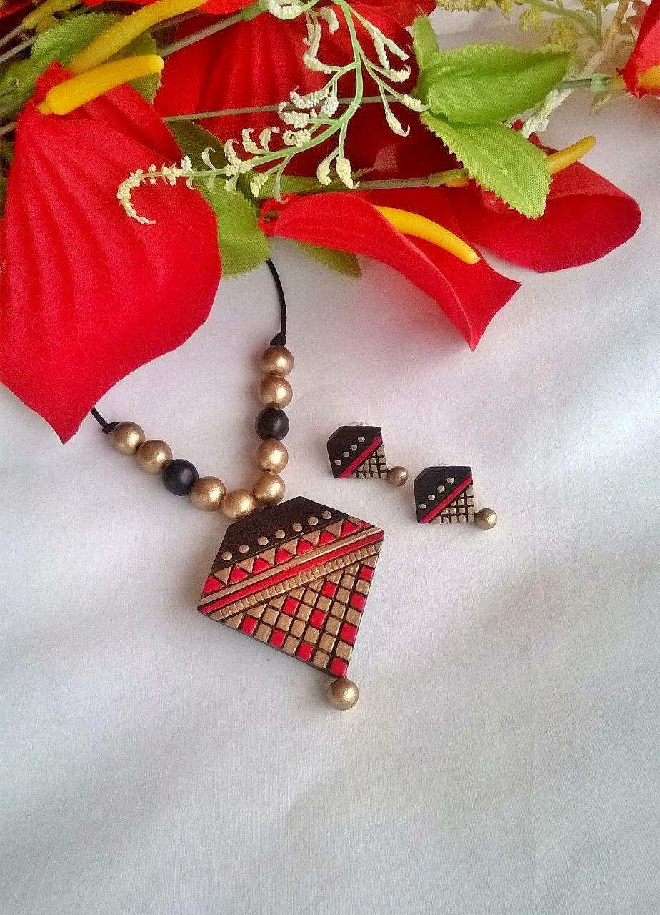 Red & Black Terracotta Jewellery Set