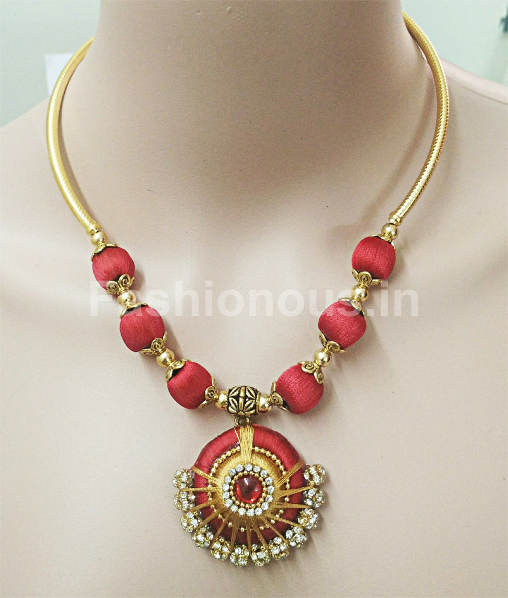 Red and Gold Silk Thread Jewellery Set