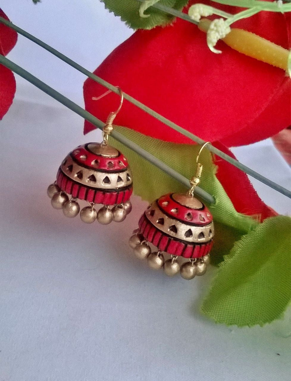 Red & Gold Terracotta Jhumka