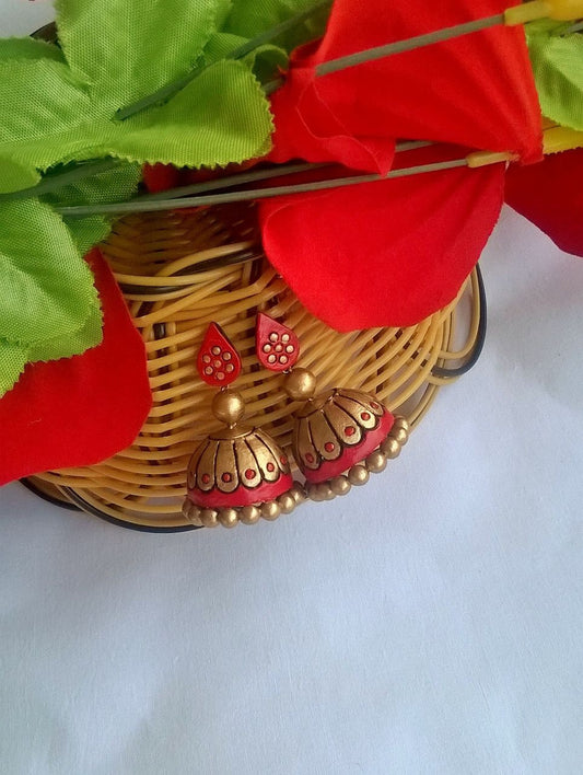 Red and Gold Terracotta Jhumka