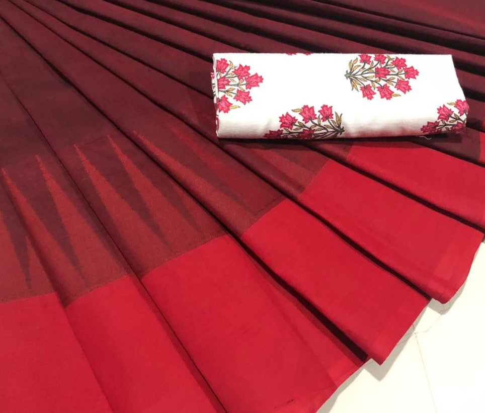 Maroonish-Pink Cotton Saree