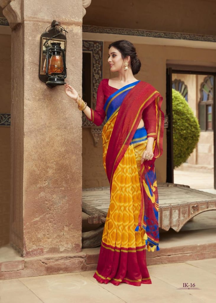 Red and Mustard Jute Saree-JS004