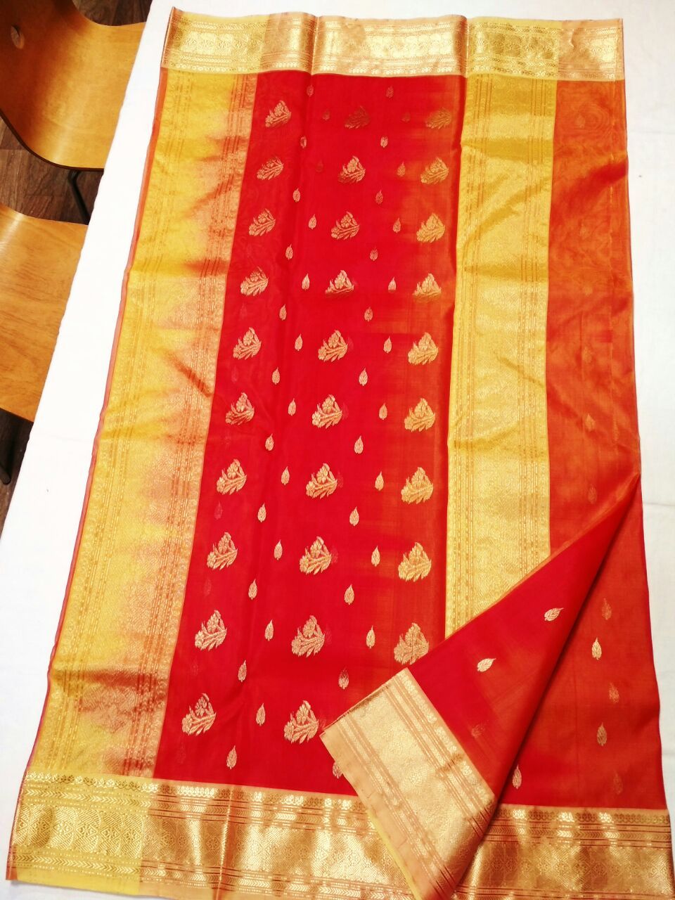 Red with Golden Zari Border Chanderi Silk Saree
