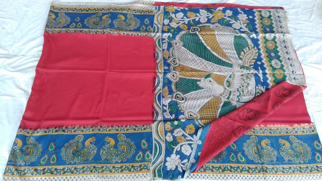 Red with Patil Pallu Silk Kalamkari Saree-KALAMKARI-0062