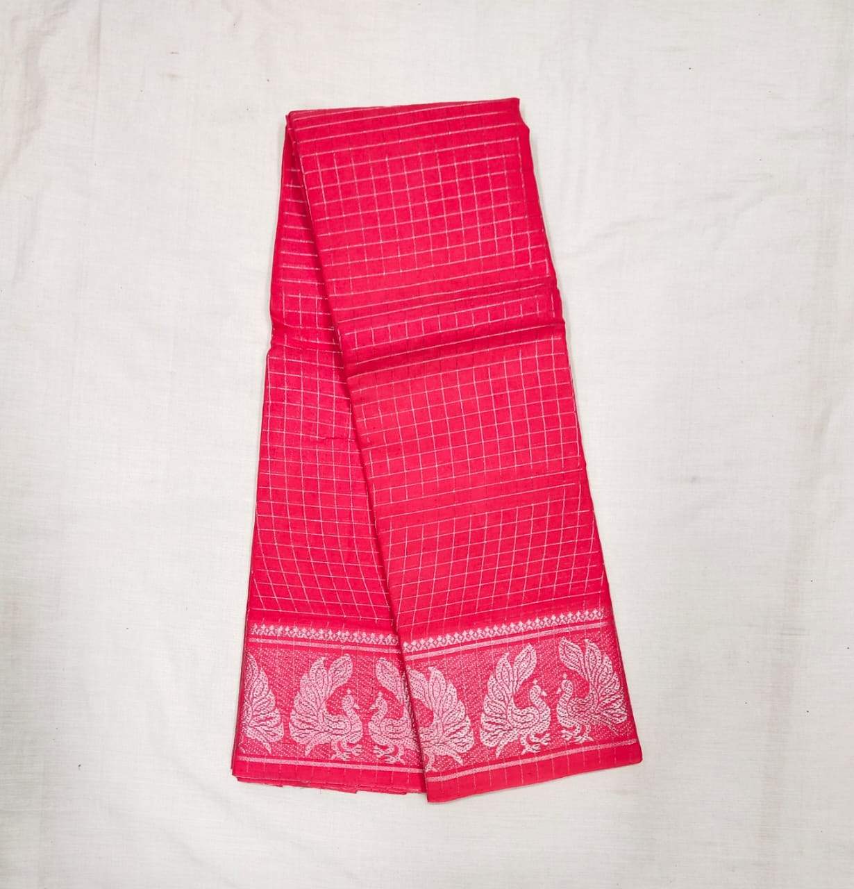 Pink Madurai Sungudi Saree with Silver Zari Border