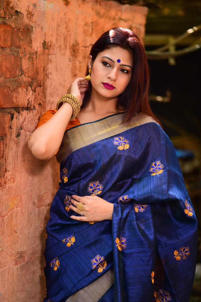 Royal Blue Banglori Raw Silk Saree