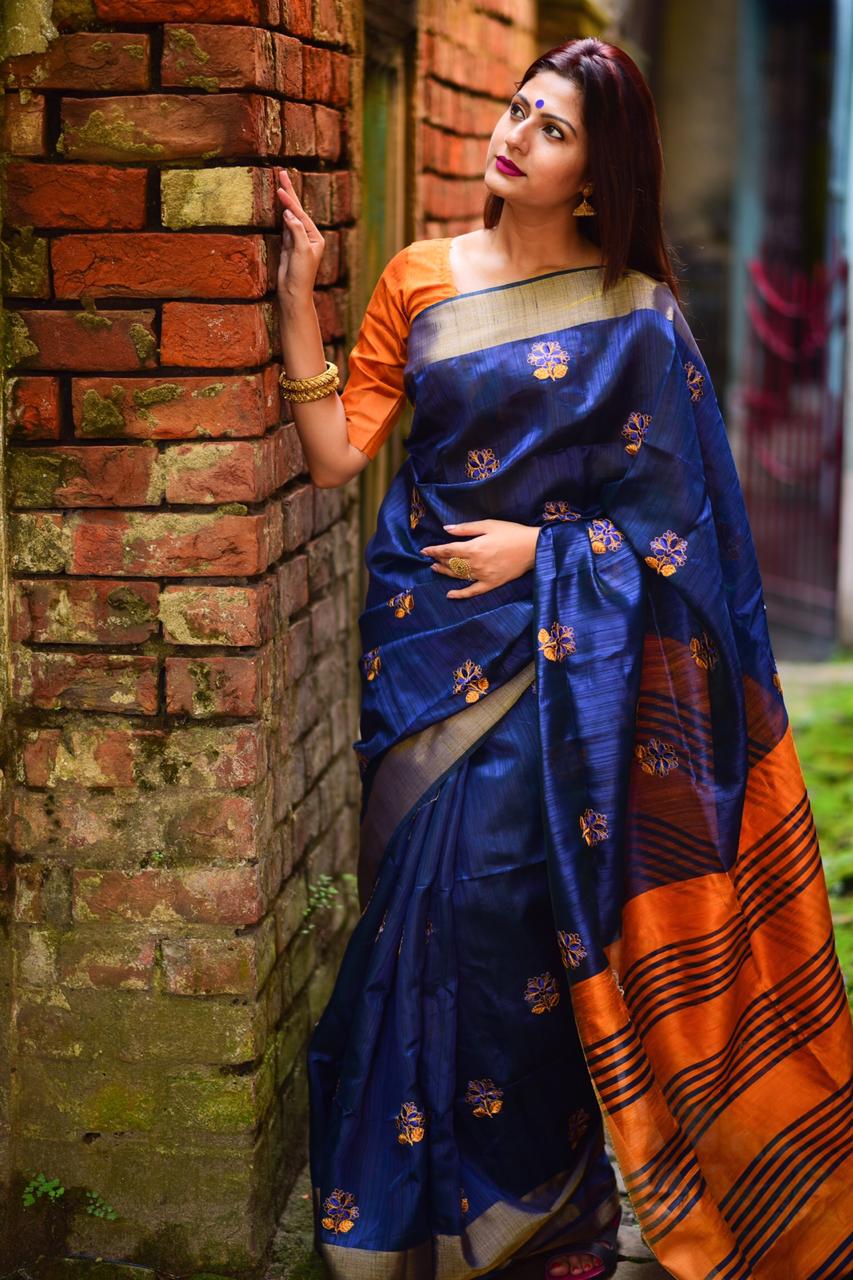 Royal Blue Banglori Raw Silk Saree – Fashionous