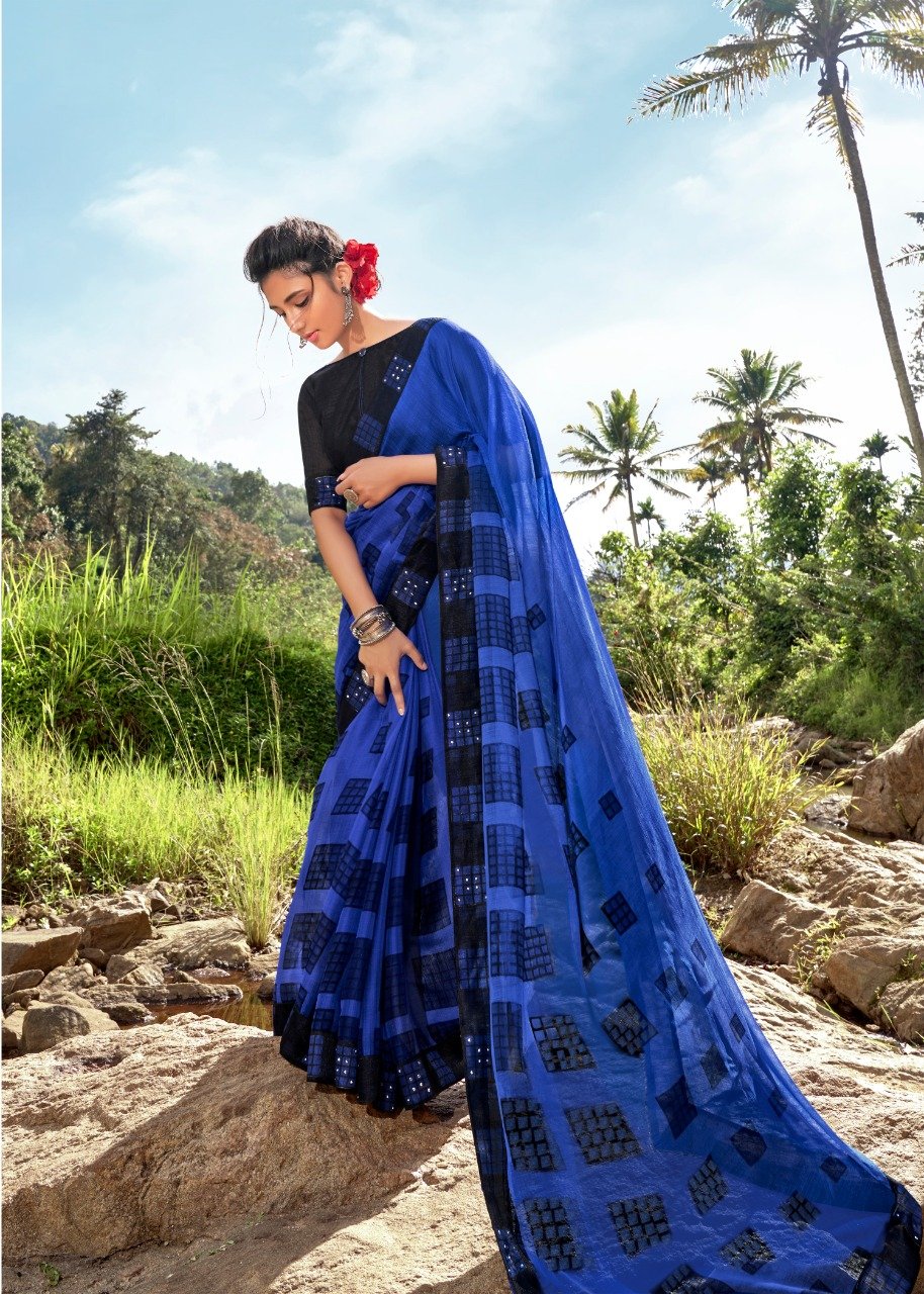 Bold Blue Chiffon Saree