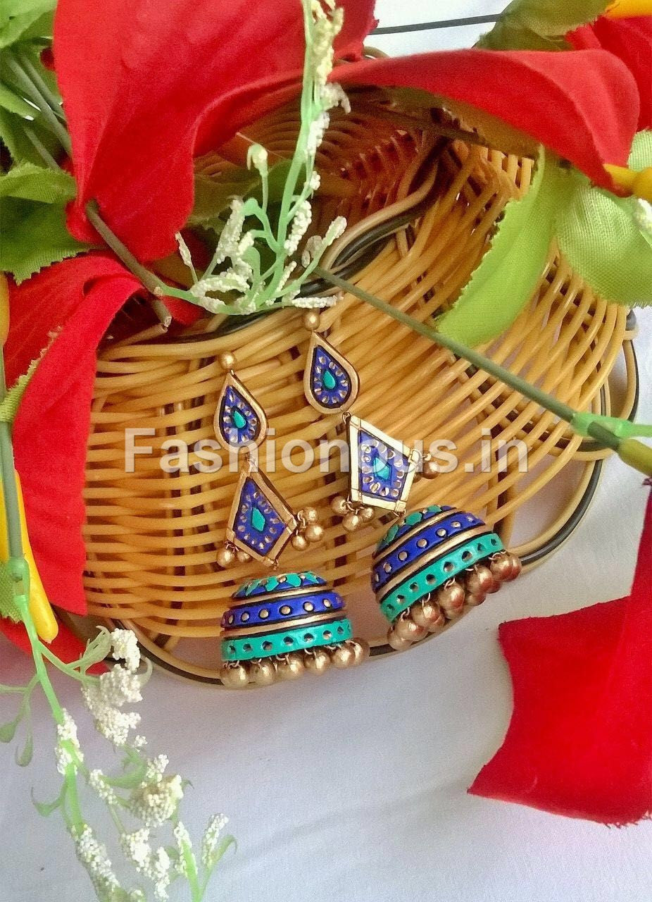 Royal Blue and Sky Blue Terracotta Jhumka