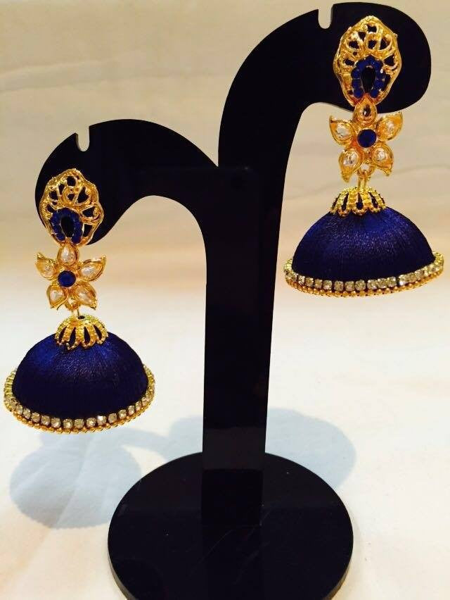 Royal Blue designer Silk Thread Jhumkas