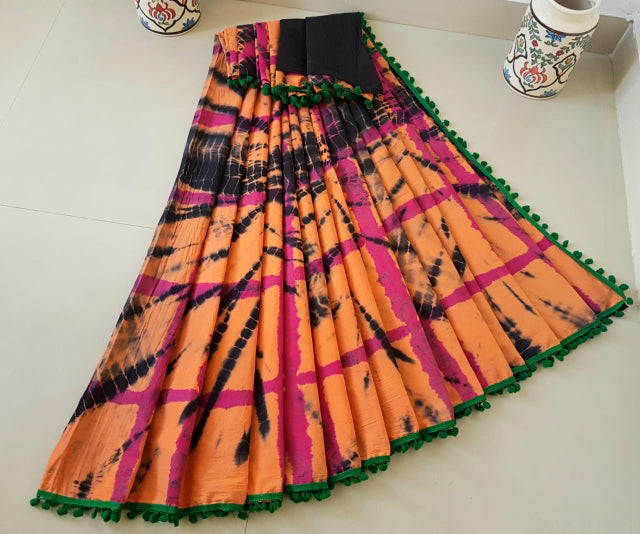 Peach Cotton Saree- TCS036