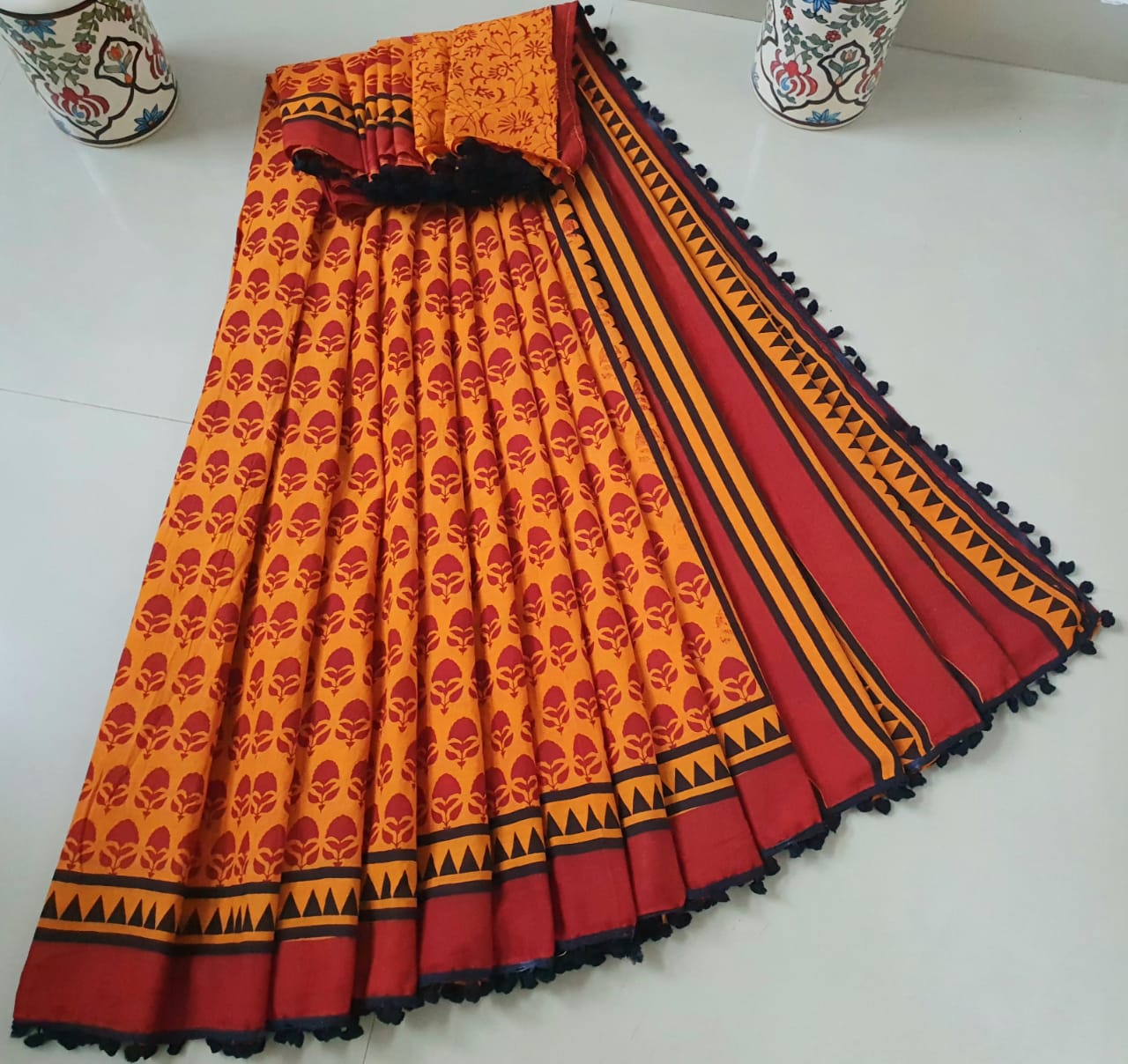 Rusty Orange Cotton Saree
