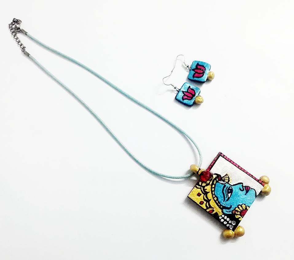 Krishna Mystique Double Side Art Jewel-SAJ009 Attractive partywear jewellery set with painted Krishna.