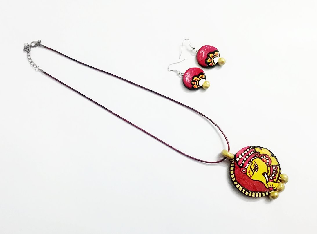 Gauri Ganesh Double Side Art Jewel-SAJ021 Ganesha painted simple jewellery set