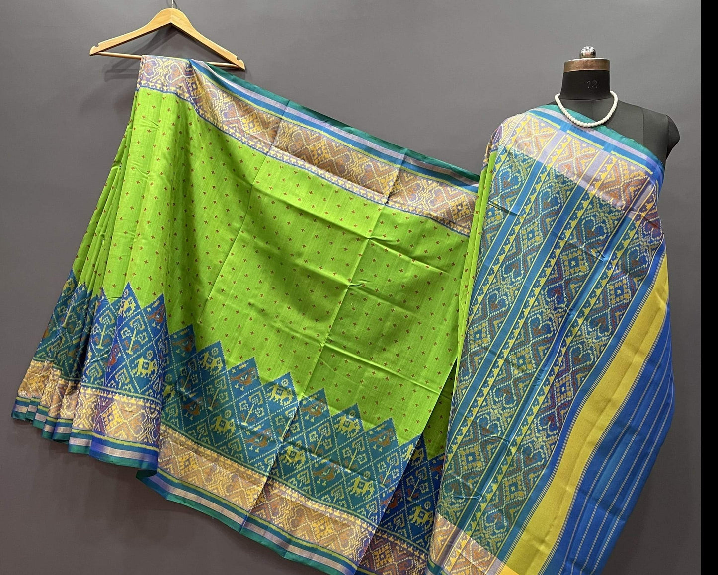 Sea Green and Blue Pure Silk Patola Saree