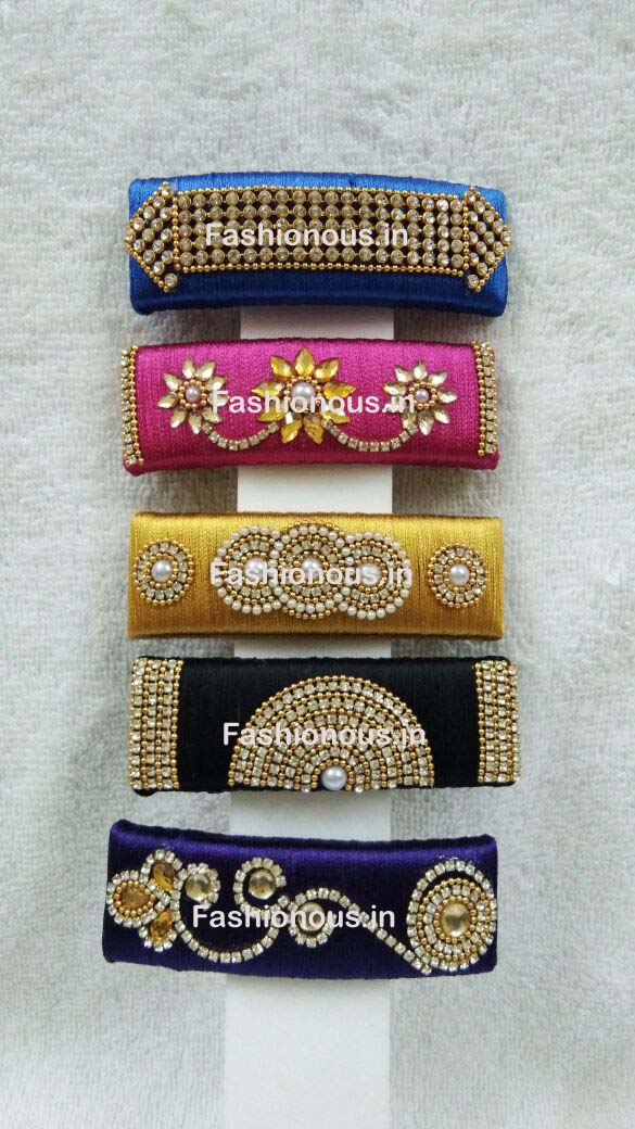 Stone Worked Silk Thread Hair Clips