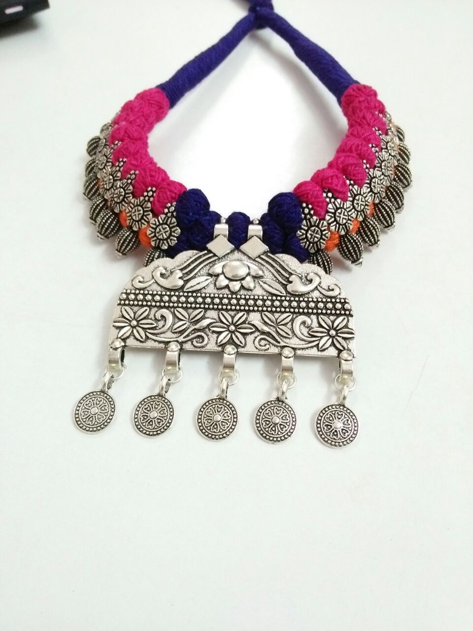 Silver Floral Antique Pendant Oxidised Jewellery Set-OXDJ-019