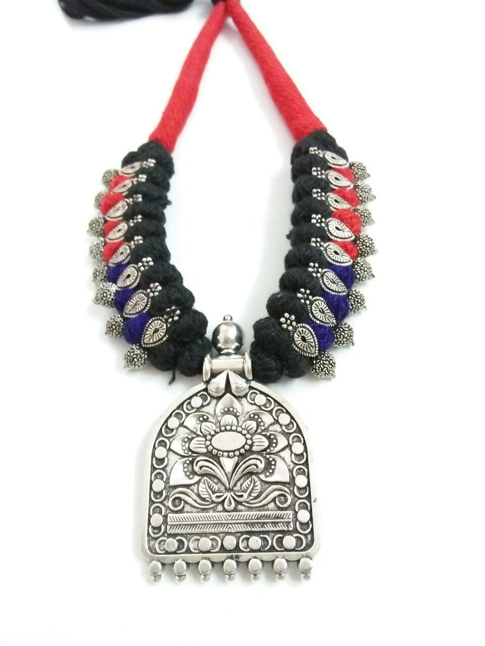 Silver Floral Antique Pendant Oxidised Jewellery Set-OXDJ-020