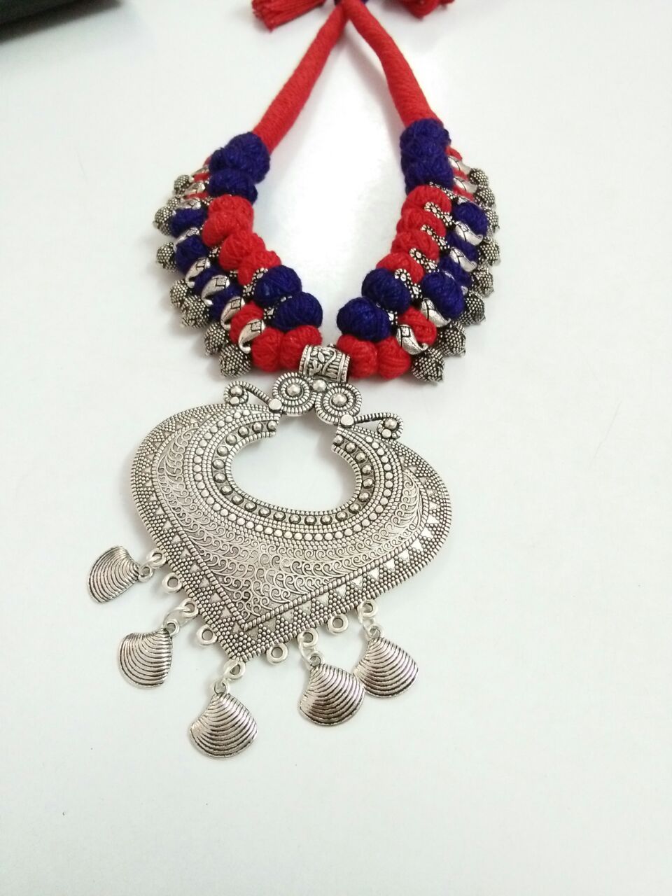 Silver Heart with Hanging Oyster Antique Pendant Oxidised Jewellery Set-OXDJ-018