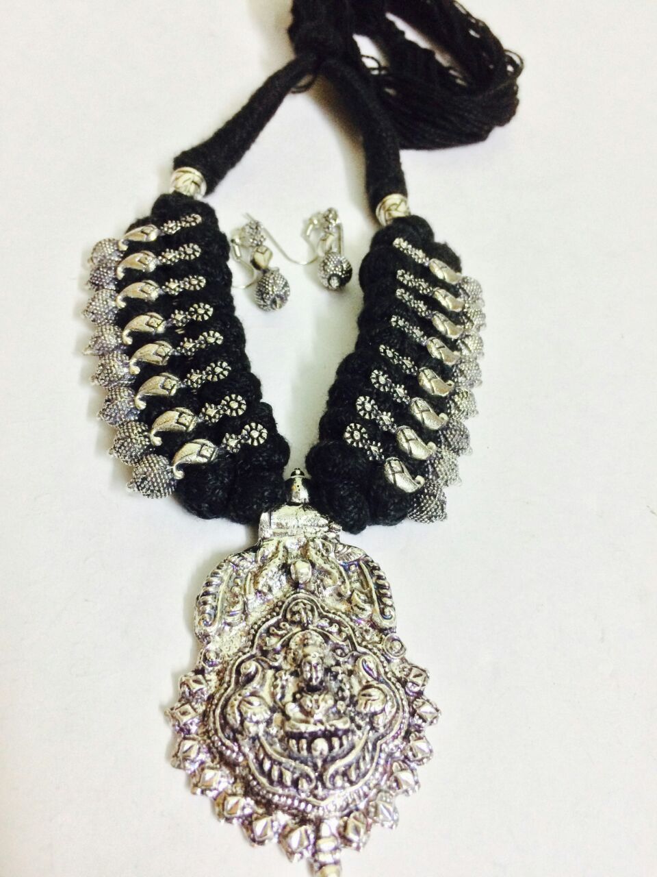 Silver Mango Beads and Antique Pendant Oxidised Jewellery Set-OXDJ-024