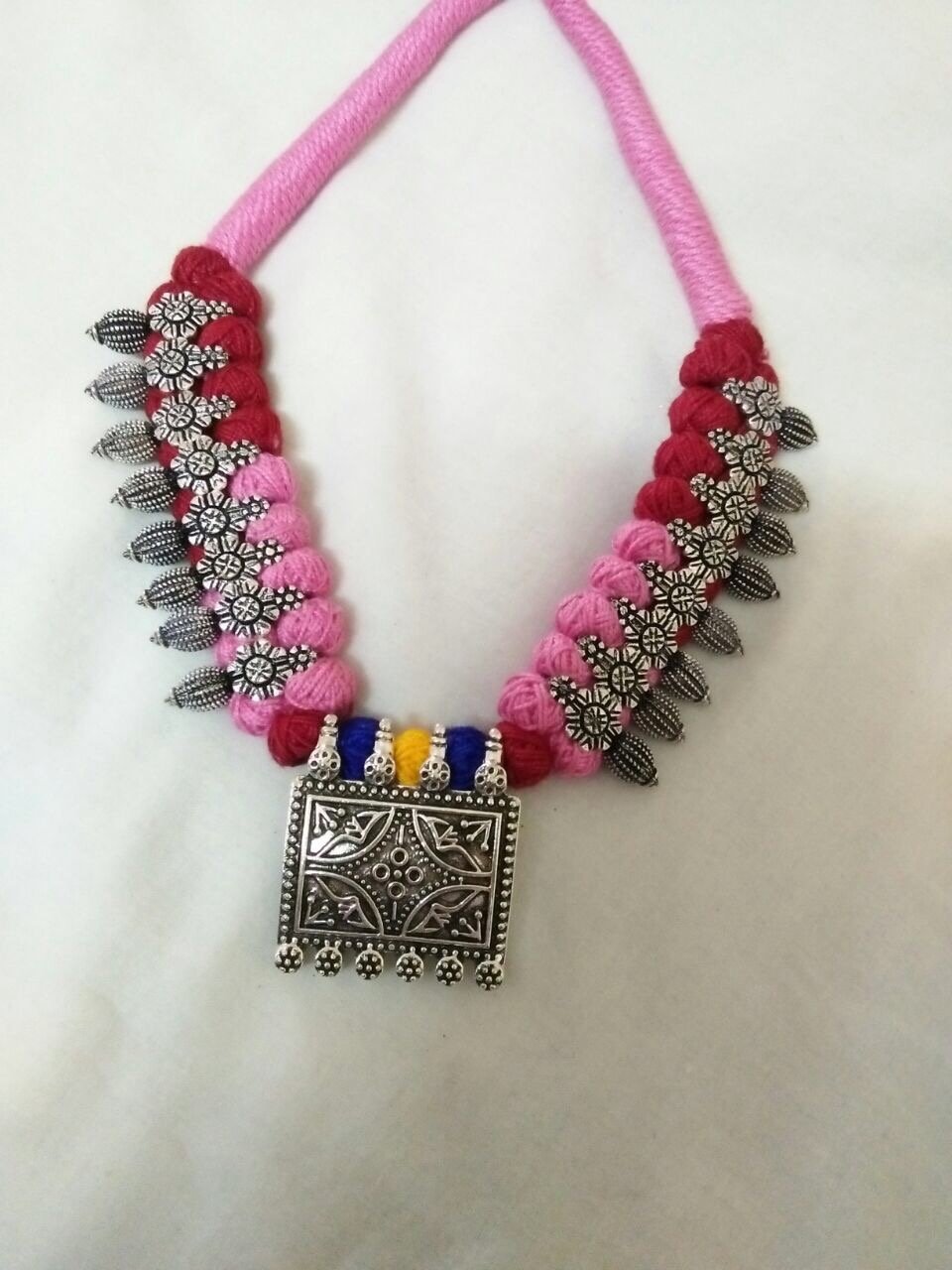 Silver Rectangular Pendant Oxidised Jewellery Set-OXDJ-053