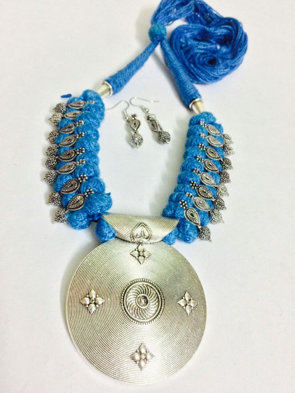Silver Round Antique Pendant Oxidised Jewellery Set-OXDJ-027
