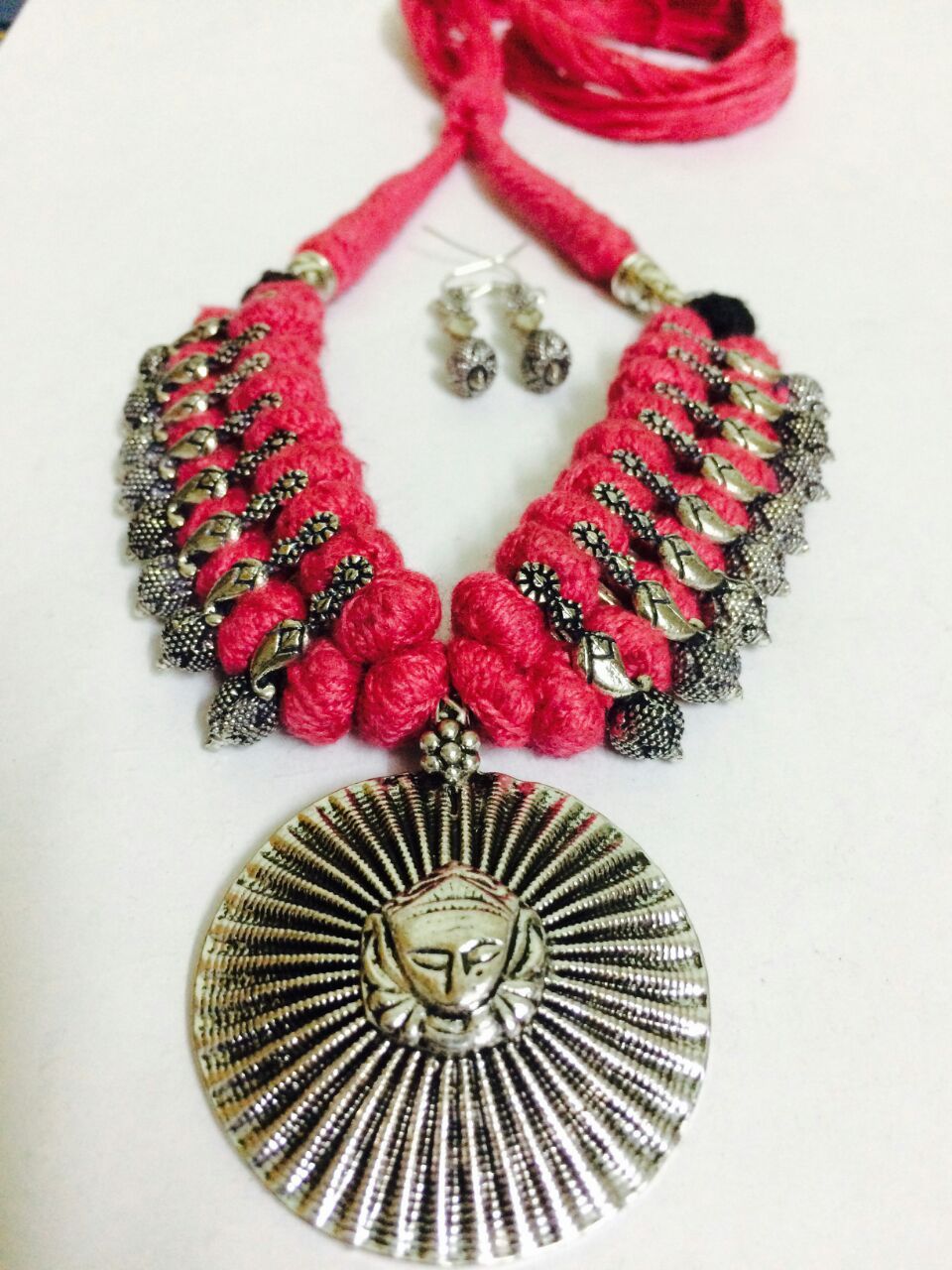 Silver Round Antique Pendant Oxidised Jewellery Set-OXDJ-028