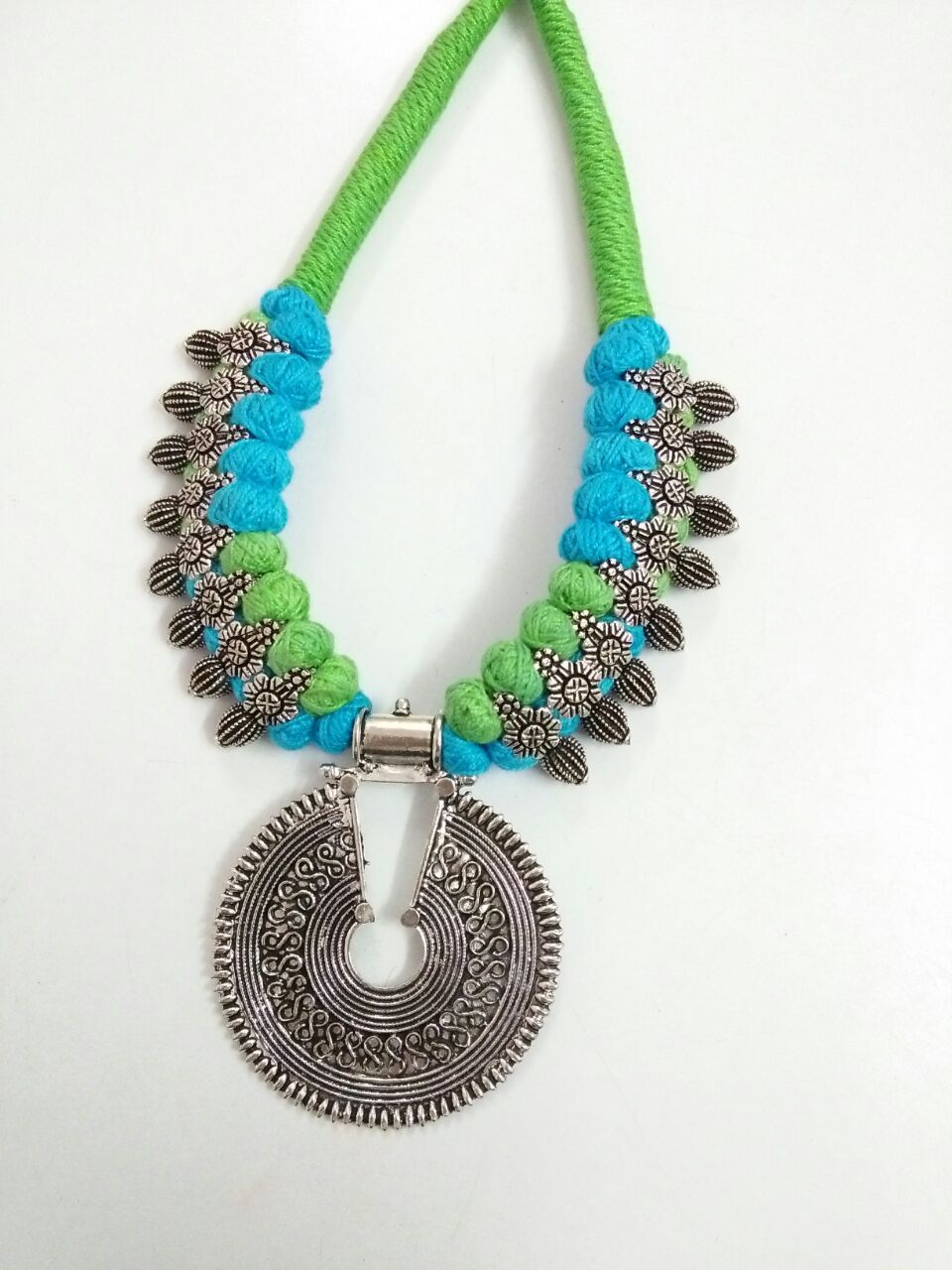 Silver Round Antique Pendant Oxidised Jewellery Set-OXDJ-046