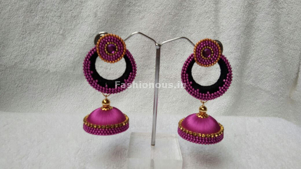 Single Black Chandbali and Pink Silk Thread Jhumkas – Fashionous