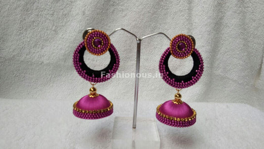 Single Black Chandbali and Pink Silk Thread Jhumkas-STJH-058