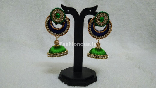 Single Ink Blue Chandbali and Light Green Silk Thread Jhumkas -STJH-053
