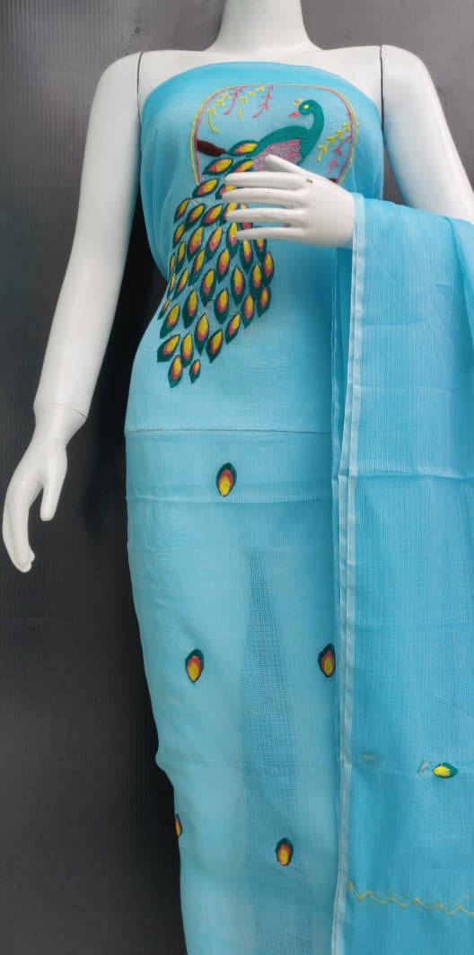 Peacock Embroidered Kota Unstitched Dress Material Fashionous Peacock Embroidered Kota Unstitched Dress Material Fashionous