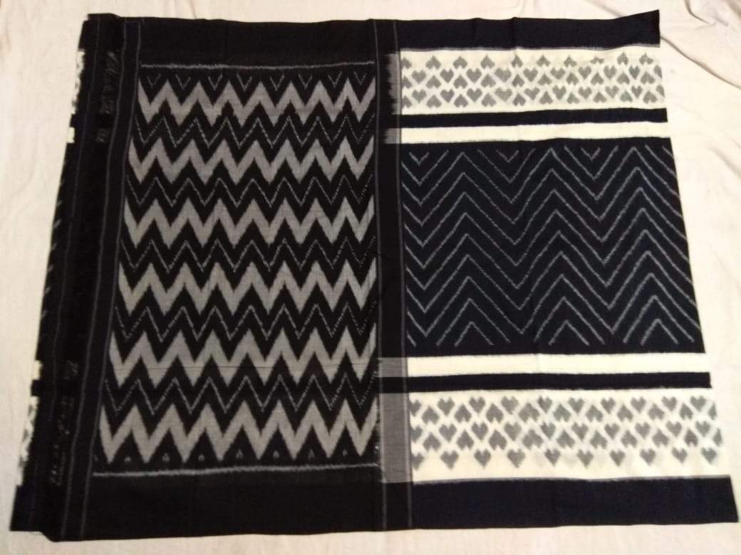 BLack and White magic Soft Mercerized Ikat Cotton Saree-003 Black and white coloured lightweight