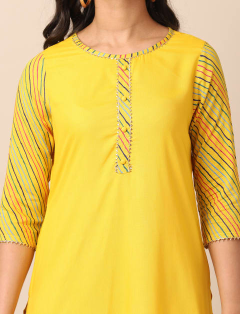 Rayon Lehariya Print Straight Kurti for Women Yellow