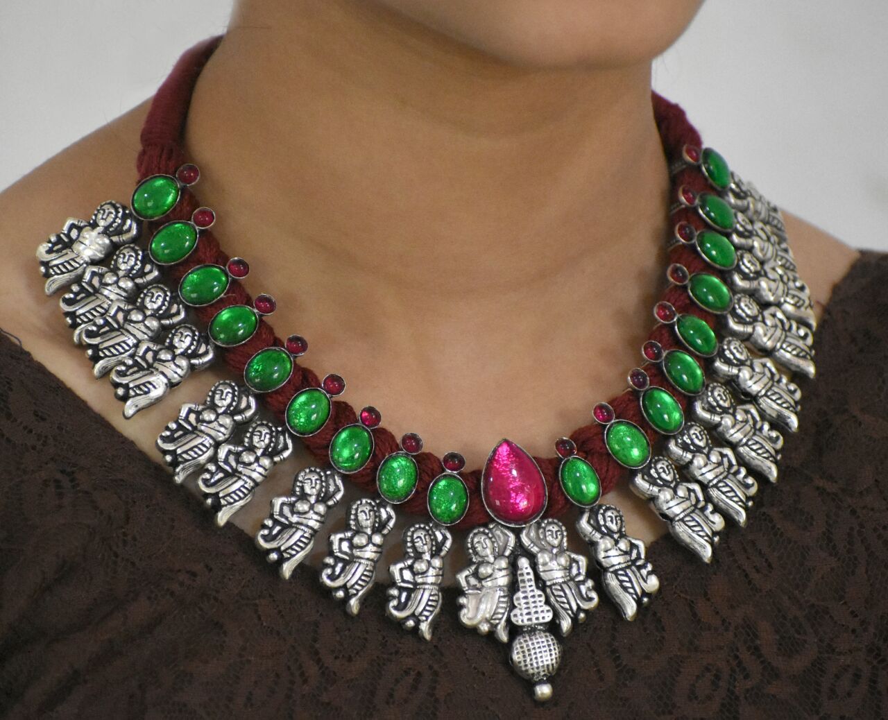 Stone Threaded Temple Necklace-STTJS014