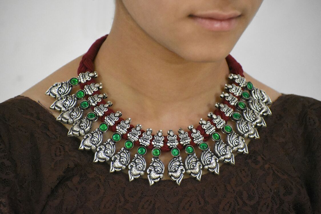 Stone Threaded Temple Necklace-STTJS016
