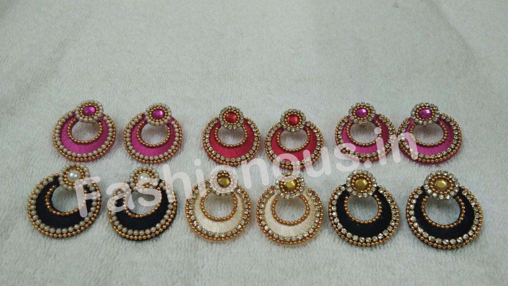 Stone Worked Chandbali Silk Thread Earrings-STJSW-109